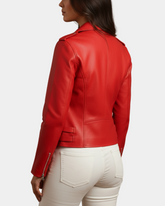 Women Cross Zip Biker Leather Jacket Cara Ignite Red